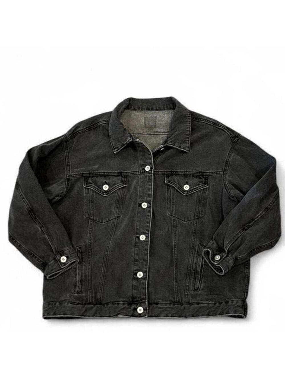Oversized Washed Black Denim Jacket Y2K Grunge Streetwear